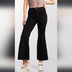 Free People Youthquake Flare Black Cropped Raw Hem Jeans